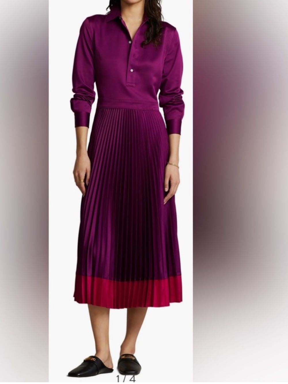 Polo Ralph Lauren Pleated Charmeuse Polo Midi Dress Size 8